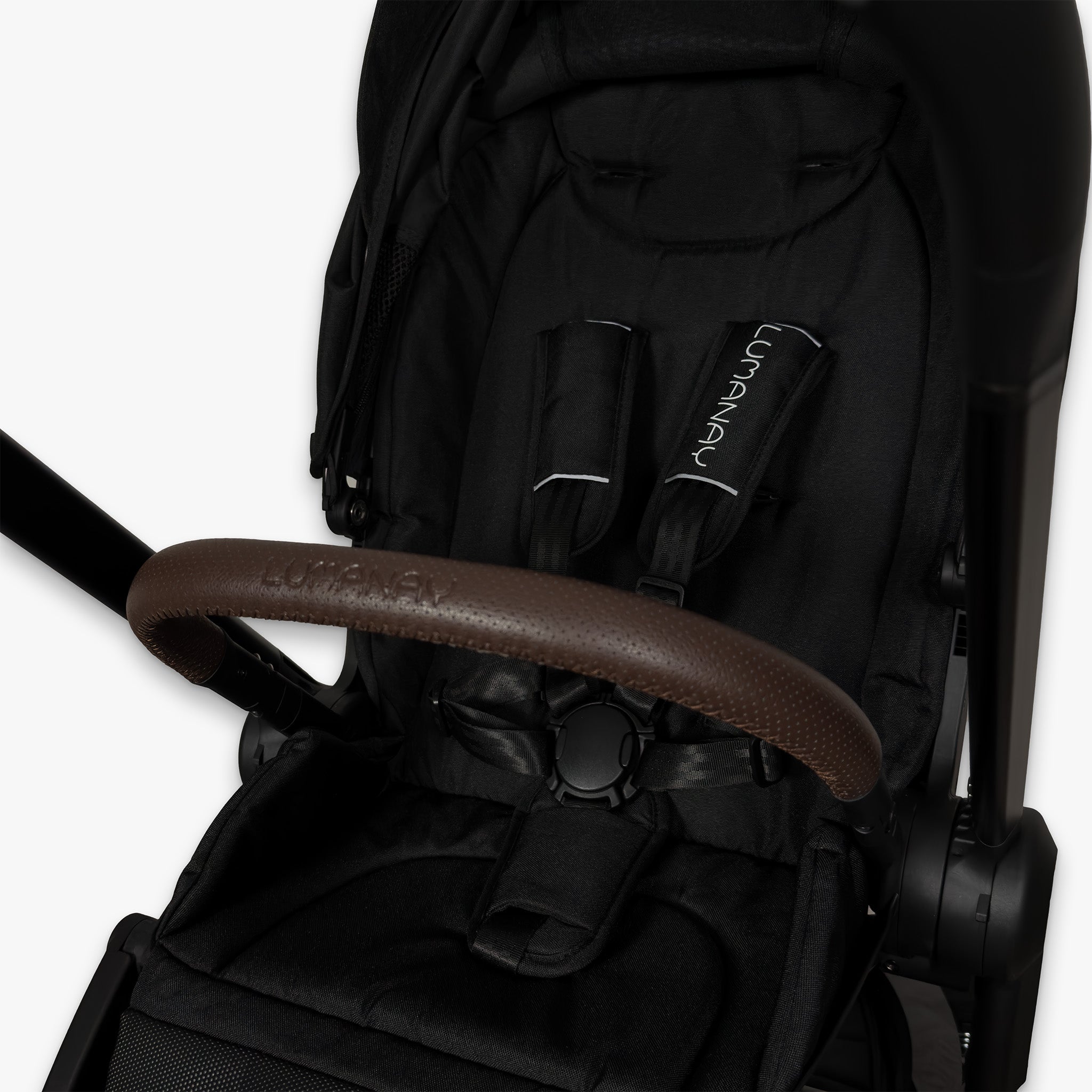 Padded seat with a brown bumper bar